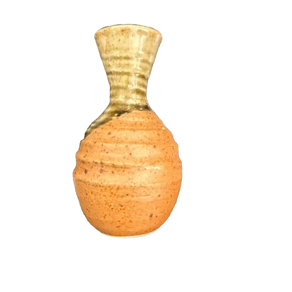 Vintage mini ceramic vase, Green and Orange, Made in Japan, Taller One